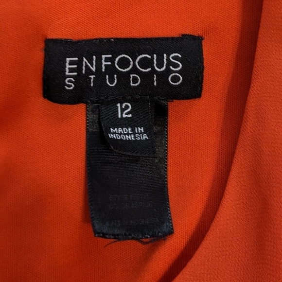 ENFOCUS Studio pretty orange dress with an elastic waist and sheer sleeves sz 12 - Picture 3 of 11